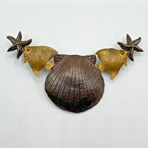 KBN Sterling Silver & Brass Shell Fish Starfish Pendant - Signed Courtny